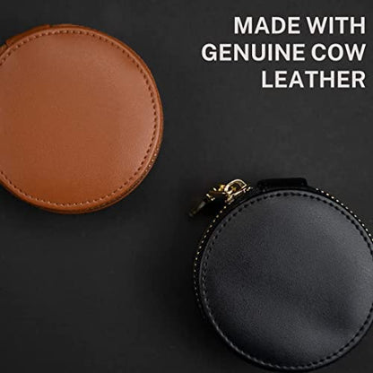 Everyday Genuine Cow Leather Zip Around Mini Travel Jewelry Box Organizer with Zipper Closure (Midnight Black) - color: Midnight Black