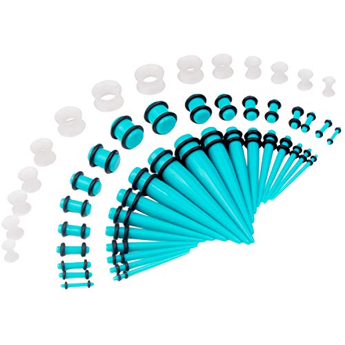 50 Pcs Ear Gauges Stretching Kit 14G-00G | Acrylic Tapers and Plugs Silicone Tunnels, Gauge Expanders Stretching Kit, Piercing Earring Jewelry for Men and Women - color: Turquoise