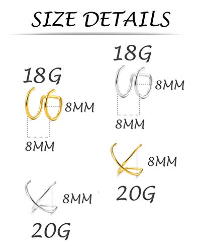 4-10 Pairs Stainless Steel Ear Cuff Helix Cartilage Clip On Wrap Earrings Fake Nose Ring Non-Piercing Adjustable - color: B2:4 Pairs, Silver&Gold Tone