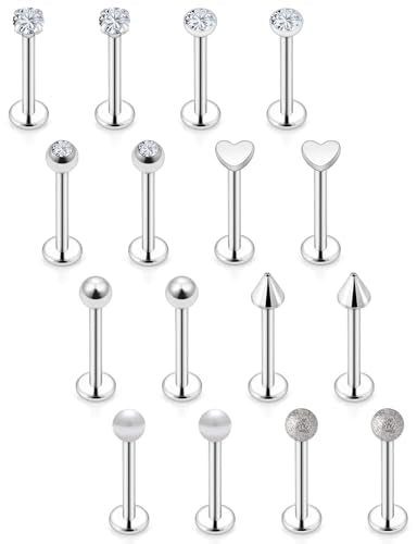 16G Flat Back Earrings Nose Studs 316L Surgical Steel Medusa Labret Monroe Lip Ring Tragus Forward Helix Conch Cartilage Lobe Earrings Stud Piercing Jewelry For Women Men 8MM Bar Length - color: Silver