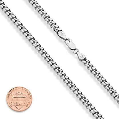Miabella Italian Thick 925 Sterling Silver Cuban Link Chain Men Necklace | 3.2mm, 5mm, 7mm, Heavy, Solid Curb, Fine Jewerly, Made in Italy - size: Length 24 Inches, style: 5mm