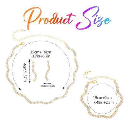 Aukmla Rhinestones Bridal Wedding Jewelry Set Choker Necklaces Earrings Bracelet Sets Prom Jewelry for Women and Brides - color: Gold