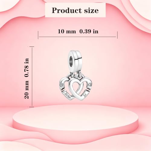 925 Sterling Silver Charms Pendants Mom Heart Dog koi fish Sea Turtle Football Charms for bracelet Pendants Beads Mom Sister Wife Family, Friends, Birthday gifts - style: 2-in-1 Sister Heart Pendant