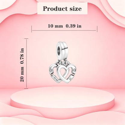 925 Sterling Silver Charms Pendants Mom Heart Dog koi fish Sea Turtle Football Charms for bracelet Pendants Beads Mom Sister Wife Family, Friends, Birthday gifts - style: 2-in-1 Sister Heart Pendant