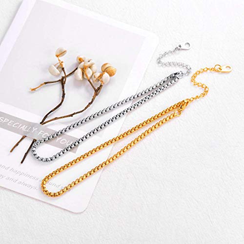 U7 Ankle Bracelets for Women Stainless Steel Waterproof Tarnish Resistant | 18K Gold Plated/Silver/Rose Gold Anklets, Cuban Chain Anklet Bracelets, Perfect for Summer Beach and Vacation Outfits - color: Stainless Steel-3mm-Box Chain