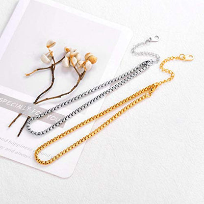 U7 Ankle Bracelets for Women Stainless Steel Waterproof Tarnish Resistant | 18K Gold Plated/Silver/Rose Gold Anklets, Cuban Chain Anklet Bracelets, Perfect for Summer Beach and Vacation Outfits - color: Stainless Steel-3mm-Box Chain