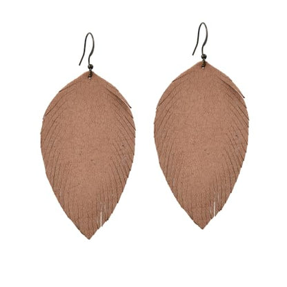 Handmade Genuine Leather Earrings for Women – Long Teardrop Boho Dangles, Lightweight Statement Fashion Jewelry - style: Autumns-Beige