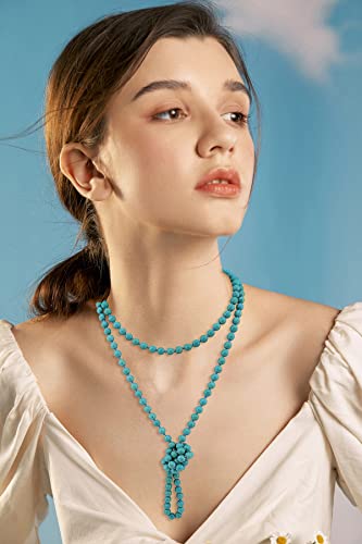 Firstmeet Fashion Beads Rope Knot Long Beaded Necklace Versatile 60" Strand Costume Jewelry for Women - color: Tur