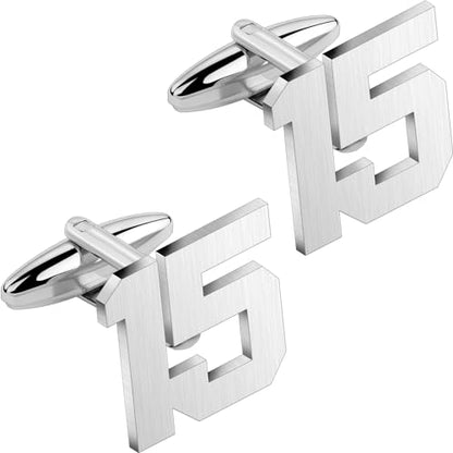 AMITER Mens Cufflinks with Number, Classic Silver Personalized Cuff Links for Men, Sport’s Day Casual or Formal Shirts - style: 15