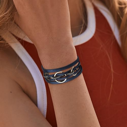 Fesciory Leather Wrap Bracelet for Women, Boho Western Layered Cuff Jewelry | Stackable Bracelets, Easy-On Clasp, Daily Wear, Pairs with Boho Western Outfits, Gift for Women - color: Blue3
