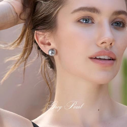 Trendy Big Simulated Pearl Earrings for Women, 925 Sterling Silver Post 14/12MM Oversized Large Pearl Studs Bride Bridesmaid Prom Wedding Earrings Jewelry Gifts - color: Grey, size: 12MM