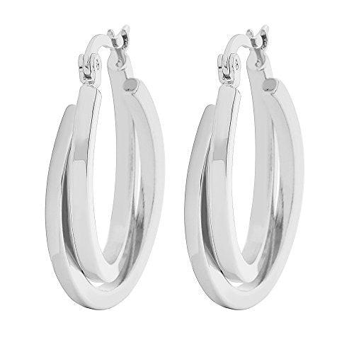 Edforce Women's Stainless Steel Overlapping Oval Hoop Earrings, (30mm) - style: C: Stainless Steel (30mm)