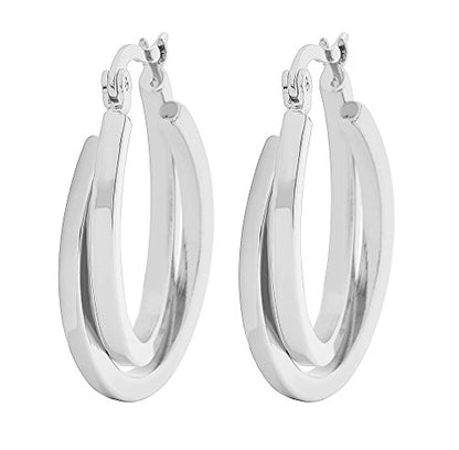 Edforce Women's Stainless Steel Overlapping Oval Hoop Earrings, (30mm) - style: C: Stainless Steel (30mm)