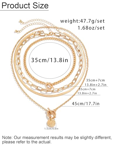 Gold Layered Necklaces for Women Chunky Layered Gold Link Chain Necklaces Trendy Paperclip Herringbone Toggle Clasp Necklace Statement Jewelry Accessories for Her - color: A4:layered western necklaces
