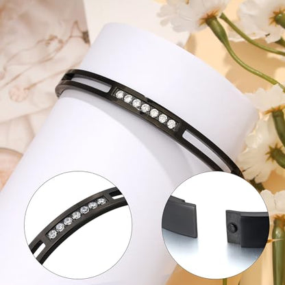 MILAKOO 6/8mm Gold/Silver Color Bangle Hollow Stainless Steel with Rhinestone Bracelets - color: Black, size: 6mm