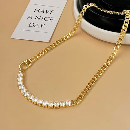 IMBOS 14K Gold Plated Chunky Chain Choker Necklaces for Women Chunky Gold Necklace Tennis Necklace for Women CZ Love Chain Cuban Link Choker Jewelry Gifts - color: Gold-Chunky Tennis