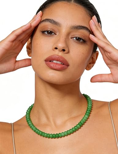 Beaded Necklace for Women,Natural Gemstone Necklace for Women,Colorful Bead Choker Necklace Handmade Surfer Beach Necklace Trendy Jewelry Gift for Women - style: 5x8MM-Green