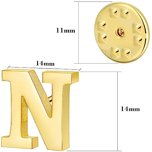 Initial Lapel Pin for Men Women, Brooch Pins for Men Suits, Metal Button Pins in 18K Gold and Silver Tone. - color: Gold-N