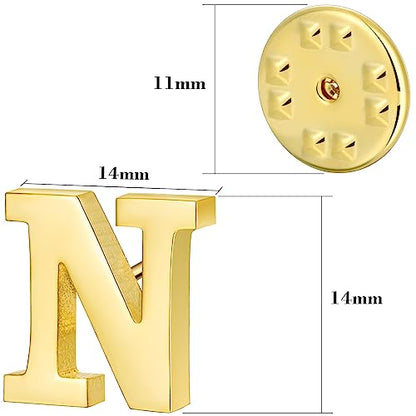 Initial Lapel Pin for Men Women, Brooch Pins for Men Suits, Metal Button Pins in 18K Gold and Silver Tone. - color: Gold-N