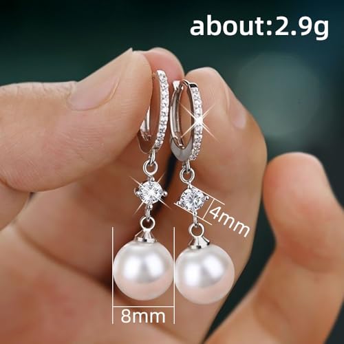 925 Sterling Silver Hook Pearl Dangle Earrings for Women Drop Hook Vintage Earrings Jewelry Birthday Gifts - style: 8mm Pearl