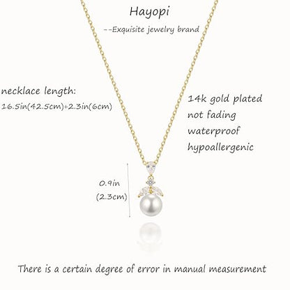 Pearl Necklaces for Women,Dainty Gold Pendant Necklaces Waterproof Jewelry | 14K Gold Plated Pearl Necklaces,Dainty Elegant Wedding Necklace,Small Cute Adjustable Minimalist Necklace,Non Tarnish Jewelry - color: GOLD-8