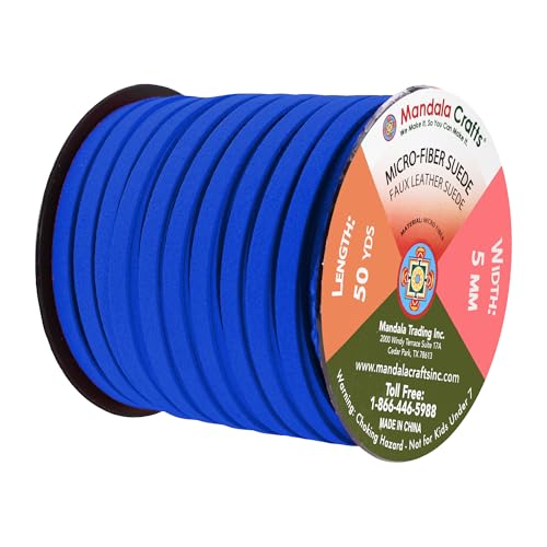 Mandala Crafts 5mm Cobalt Blue Faux Suede Vegan Leather, Jewelry Making | 50 Yards Durable Flat Leather Strings, Laces & Strips for Bracelets, Necklaces, Braiding, Dream Catchers Supplies & Chokers - color: Cobalt Blue, size: 5mm 50 Yards