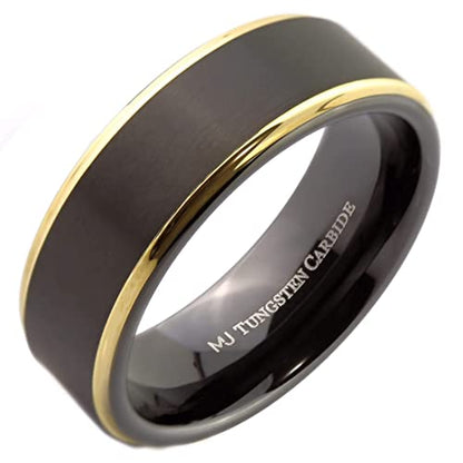 Tungsten Carbide Wedding Bands That Feature Different Finishes and Edge Colors - color: Black/Gold-8mm