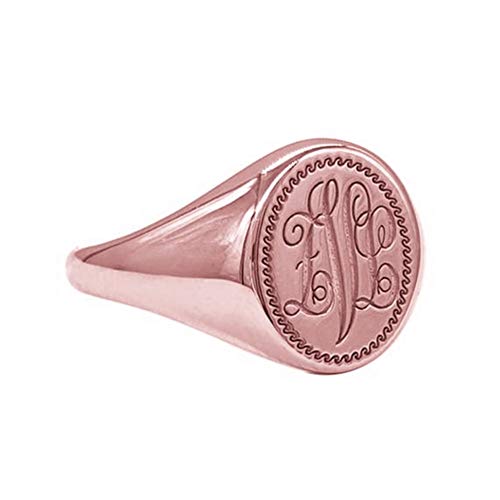 925 Sterling Silver Personalized Monogram Signet Ring Custom with 3 Letters Full Back Rings - color: Rose Gold