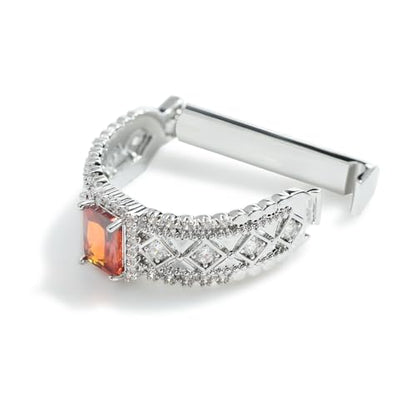 Sparkling Crystal Men's Neck Tie Ring Tie Clasp Necktie Clips Holder Tie Accessories with Box for Wedding Jewelry Gift - style: Silver Clips with OrangeRed Square CZ