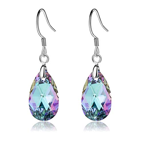 Austrian Crystal Teardrop Drop Earrings for Women, French Hook | 925 Sterling Silver Hook, Crystal Dangle Earrings, Sparkly Teardrop Stone, Lightweight Feel, Day-To-Evening Wear - color: Vitrail Light