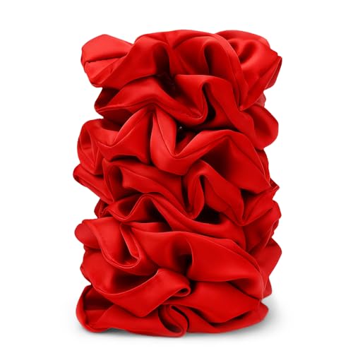 Satin Scrunchies for Women – 8PCS Red Silk Hair Ties – No Crease, Frizz-Free, Gentle Elastic Hair Bands for Thick & Thin Hair, Soft & Stylish Hair Accessories Gifts - color: Large-Red