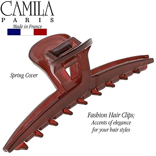 Camila Paris CP3228 French Hair Clip for Women, Narrow, Strong Hold Grip Double Teeth Girls Hair Claw Clips Jaw, Fashion Durable Styling Hair Accessories for Women, Made in France - color: Red 3.25"