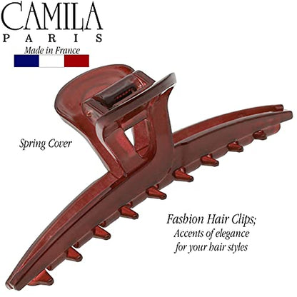 Camila Paris CP3228 French Hair Clip for Women, Narrow, Strong Hold Grip Double Teeth Girls Hair Claw Clips Jaw, Fashion Durable Styling Hair Accessories for Women, Made in France - color: Red 3.25"
