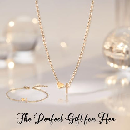 Gold Bracelets For Women Heart Initial Letter Pendant Necklace and Bracelet Set Personalized Jewelry Sets for Women Birthday Gifts for Mom Her Daughter Initial Necklace 14K Silver Plated - style: Gold-I
