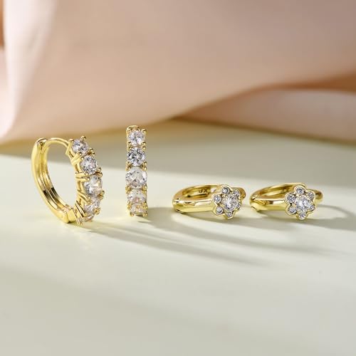 JINEAR 2 Pairs Gold Hoop Earrings for Women Dainty Huggie Earrings Set | 14K Gold Plated Cubic Zirconia Hypoallergenic Lightweight Waterproof Cartilage Hoop Earrings Trendy Jewelry Gift - color: hoop earrings-3