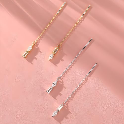 Long Chain Drop Earrings for Women, 925 Sterling Silver, Dainty Dangling Elegant Earrings for Daily Wear, Gift for Her - color: G-LF