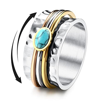 Magitaco Stainless Steel Spinner Rings Fidget Band Rings Moon Star Flower Butterfly Anxiety Rings for Women Men - color: Green Gem