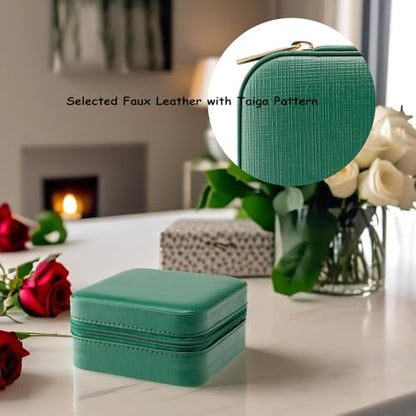 VLANDO Small Travel Jewelry Box Organizer Display Case for Girls Women Gift Rings Earrings Necklaces Storage, Dark Green - color: Dark Green