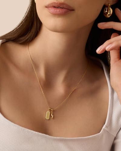 PAVOI 14K Gold Plated Dainty Necklace with Removable Charms Set for Women | 2 and 3-Pack Small Motif & Mantra Pendants, Adjustable Chain Gold Charm Necklace, Cute Jewelry Gifts - style: Brave Pack