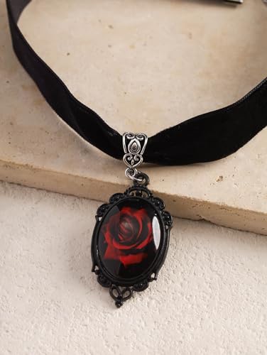 Sacina Gothic Victorian Black Velvet Rose Choker, Goth Vintage Steampunk Black Necklace, Goth Jewelry, Halloween Christmas Jewlery Gift for Women