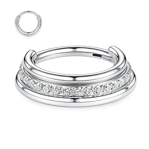 FUNLMO 18G 16G Septum Jewelry Triple Stacked Septum Nose Ring Surgical Steel Daith Conch Helix Cartilage Lobe Piercing Jewelry - color: Style 6: Silver-triple stack with 1 row cz