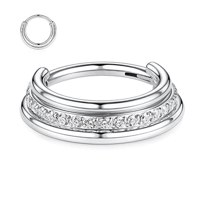 FUNLMO 18G 16G Septum Jewelry Triple Stacked Septum Nose Ring Surgical Steel Daith Conch Helix Cartilage Lobe Piercing Jewelry - color: Style 6: Silver-triple stack with 1 row cz