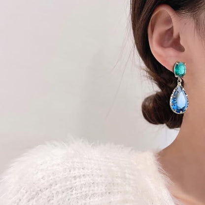 Crystal Earrings CXUEMH Teardrop Earrings for Women Blue and Green Dangle Earrings Elegant Earrings for Prom Emerald Green Earrings Formal Jewelry Crystal Drop Earrings - color: green and blue