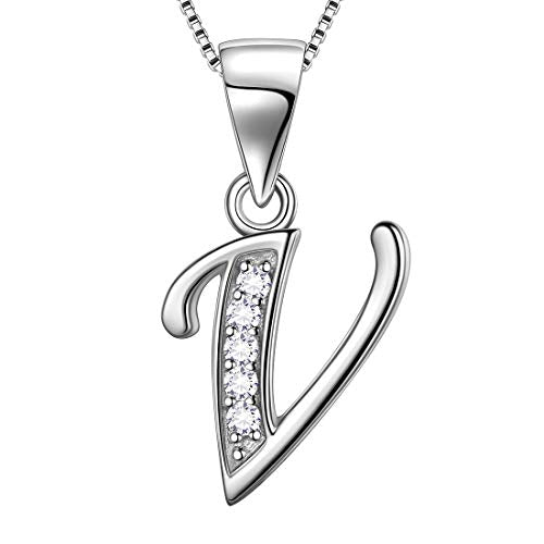 Aurora Tears Letter Necklace Initial 925 Sterling Silver Alphabet Pendant Crystal Name Gift Women Cubic Zirconia Jewelry - color: V