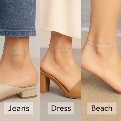 SVB 925 Sterling Silver Double-Strand Satellite Anklet – Adjustable, Hypoallergenic, Minimalist Jewelry for Women