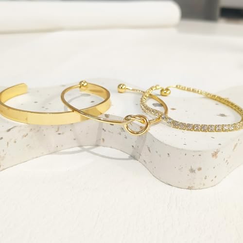HERIER Gold Bracelets for Women 18k Gold Plated Bracelet Stack Bangle Cuff Bracelet Set for Women Non Tarnish Beaded/Paperclip/Cuban Link Chain Bracelets Jewelry for Women Trendy - style: Bangle Tennis3-Gold