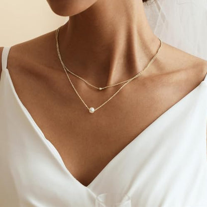 Pearl Necklace for Women- 14K Gold-plated/White Gold-plated Dainty Pearl Necklace for Women - color: Gold layered 316