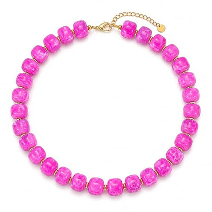Chunky Colorful Beaded Necklace for Women Boho Summer Statement Resin Choker Necklaces Beach Jewelry Accessories - color: Hot Pink