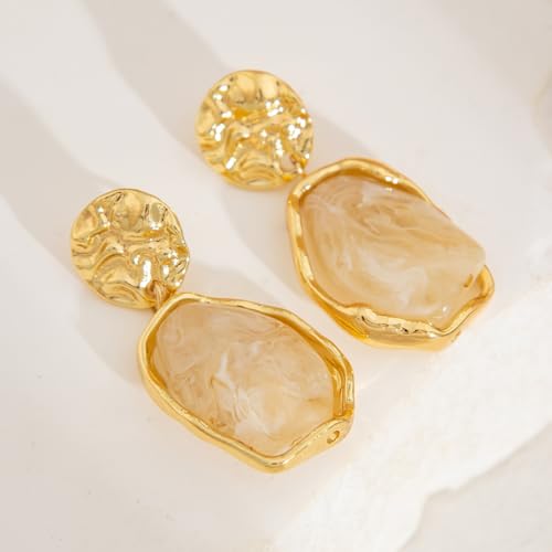 Irregular Crystal Dangle Earrings for Women Gold Textured Gemstone Earrings Geometric Acrylic Stud Earring Jewelry Gift - color: White