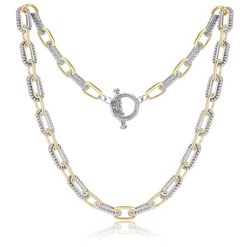 Wire Necklaces for Women, 2 Tone Link Chain Necklaces Circles Adjustable Necklaces Costume Jewelry for Women Gifts - color: Paperclip-A-1